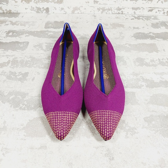 NEW Rothy's The Flat Purple Knit Gold Pointy Toe Slip On Loafers C691 - Picture 4 of 10